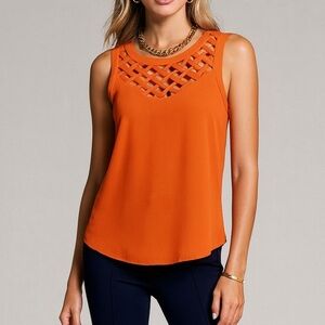 Naked zebra orange flowy chiffon cutout detail sleeveless top ❤️